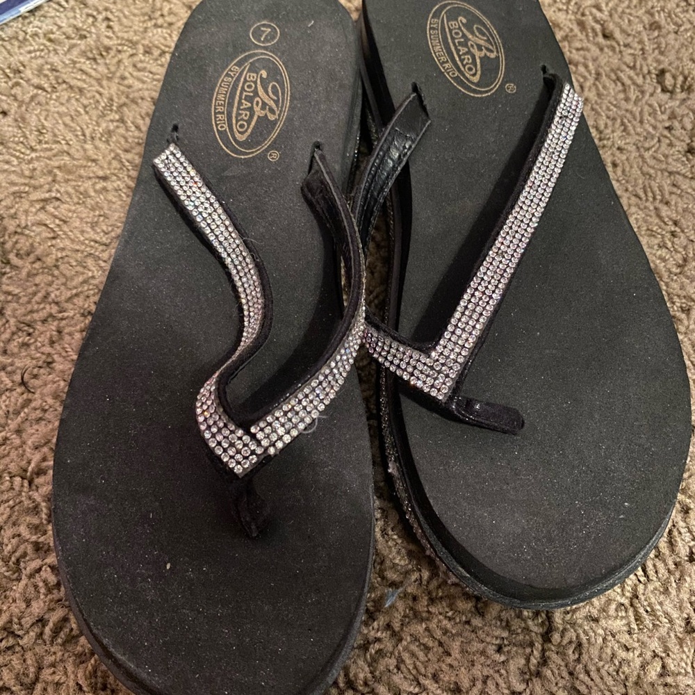 Black Sequined Casual Flip Flops
